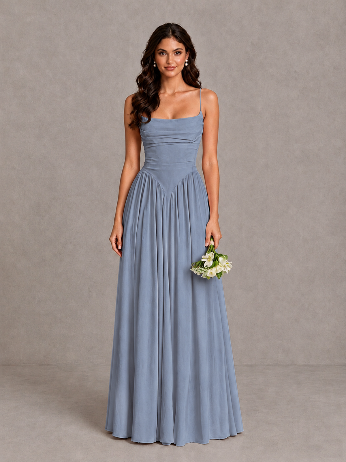 BOLODOO Dusty Blue Lace-Up Back A-Line Bridesmaid Dress - Dusty Blue - Dusty Blue_1