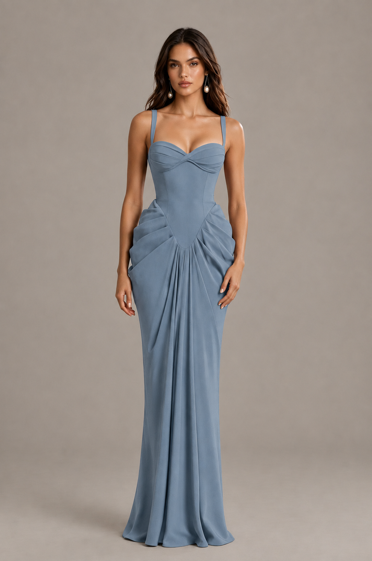 BOLODOO Dusty Blue Sweetheart Ruched Lace-Up Back Evening Gown - Dusty Blue - Dusty_Blue_1