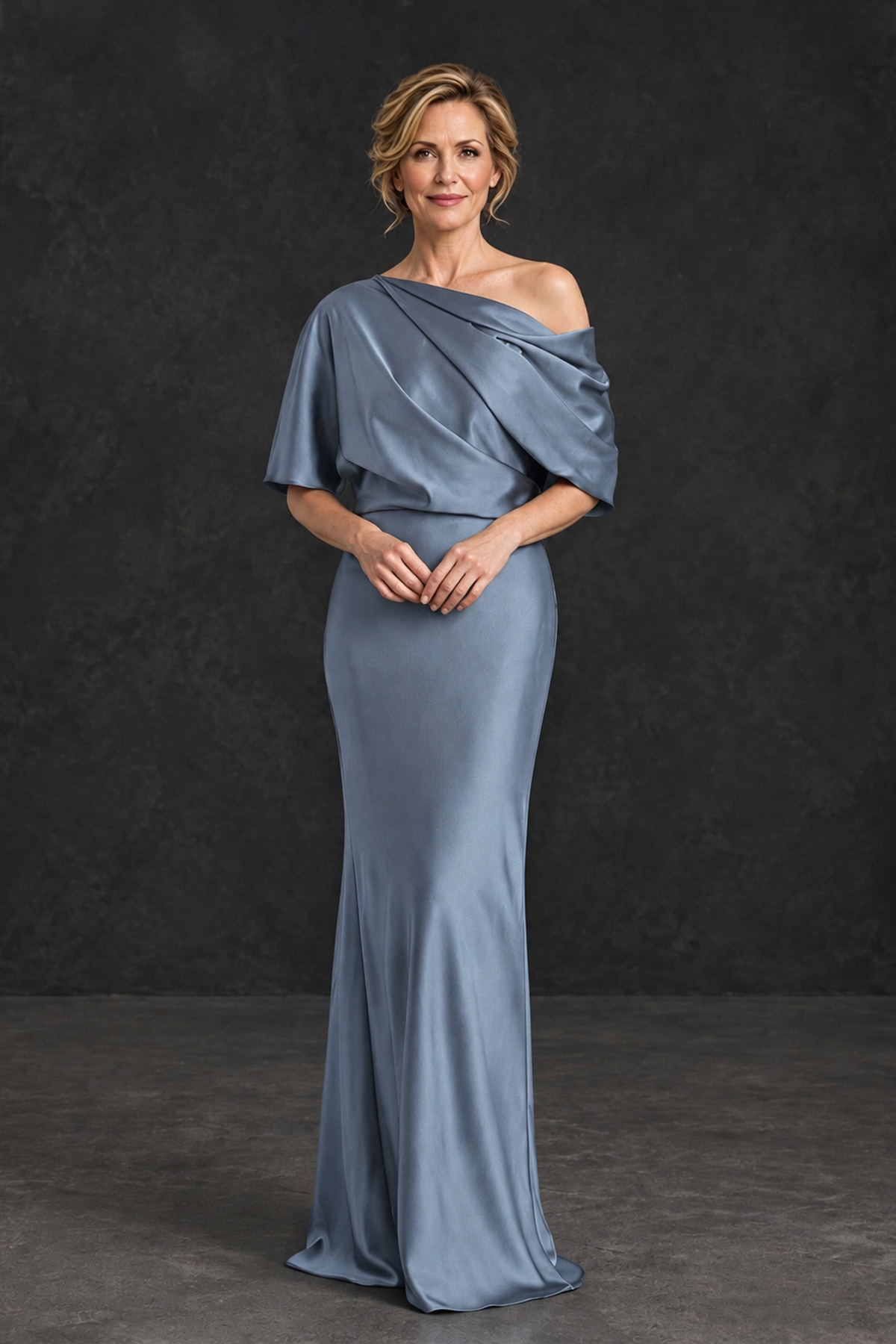 BOLODOO Dusty Blue Satin Asymmetric Mother of the Bride Dress - Dusty Blue - Dusty Blue_1