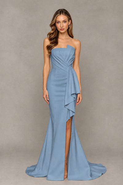 BOLODOO Dusty Blue Strapless Mermaid Evening Dress with Ruffle Slit and Train - Dusty Blue - Dusty Blue_1
