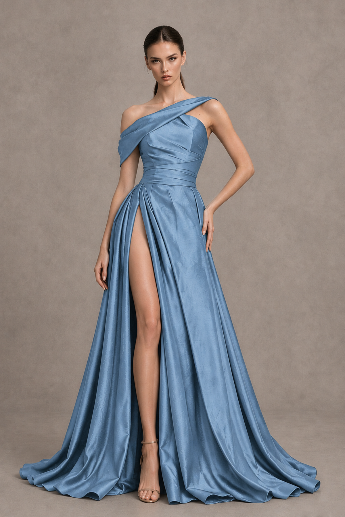 BOLODOO Dusty Blue Asymmetric Satin-Look A-Line Prom Dress with High Slit - Dusty Blue - Dusty Blue_1