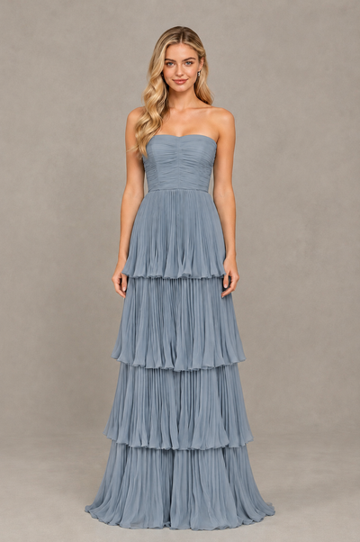 BOLODOO Dusty Blue Strapless Tiered Chiffon Maxi Dress - Dusty Blue