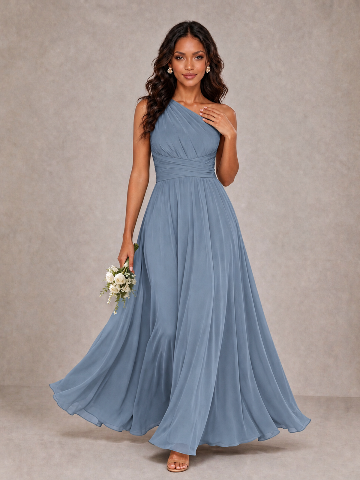 BOLODOO Dusty Blue One-Shoulder A-Line Bridesmaid Dress - Dusty Blue - Dusty Blue_1