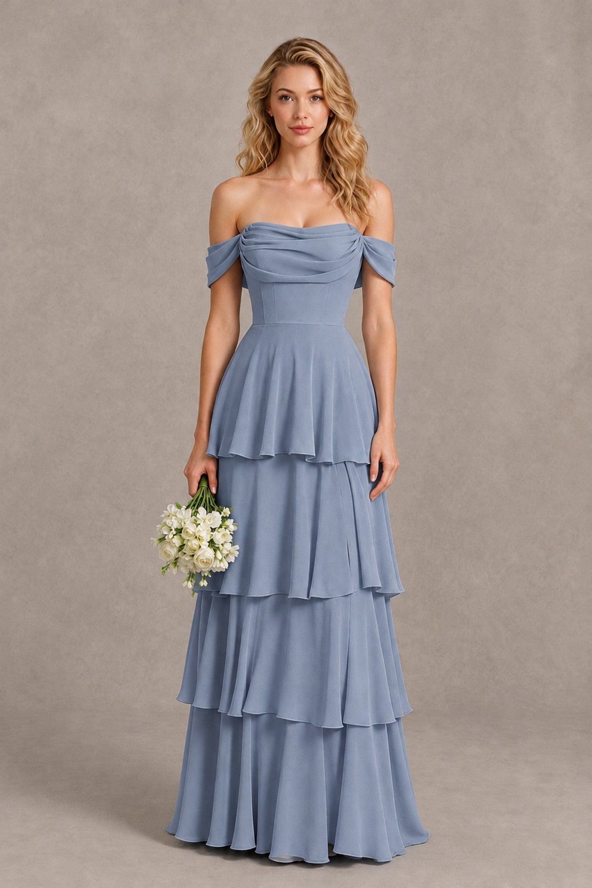 BOLODOO Dusty Blue Off-the-Shoulder Tiered A-Line Evening Bridesmaid Dress - Dusty Blue - Dusty Blue_1