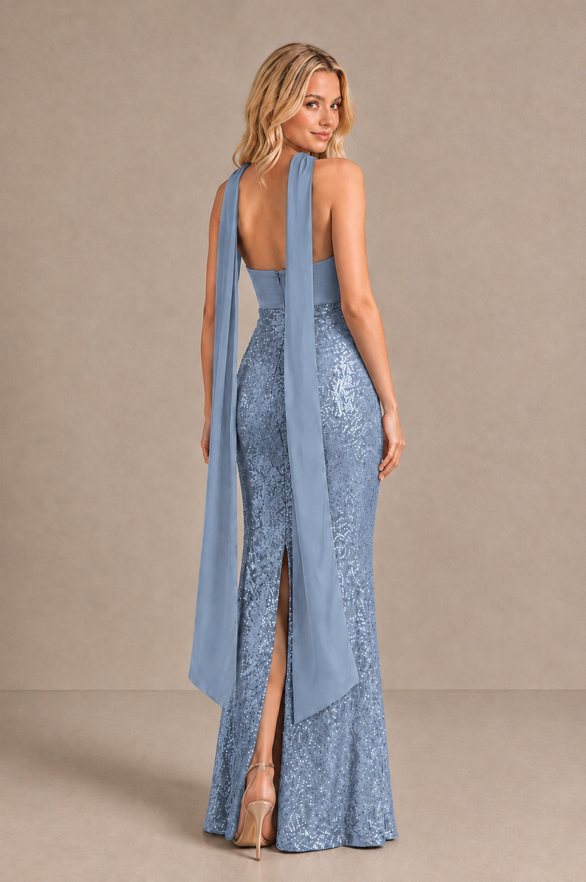 BOLODOO Dusty Blue Strapless Sweetheart Evening Dress with Scarf - Dusty Blue - Dusty_Blue_2