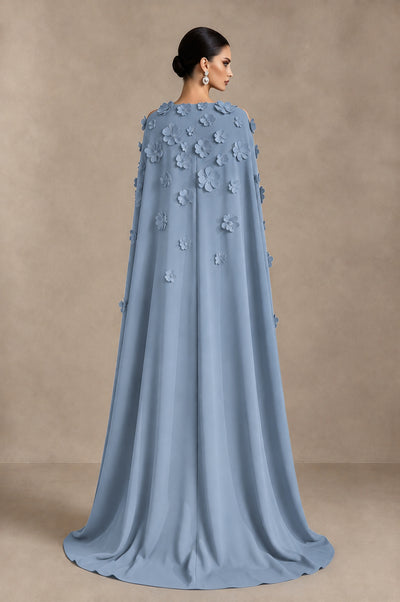 BOLODOO Dusty Blue 3D Floral Applique Cape Formal Dress - Dusty Blue - Dusty Blue_2