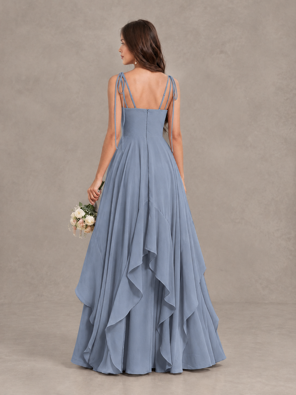 BOLODOO Dusty Blue Tie-Strap Ruffle A-Line Bridesmaid Dress - Dusty Blue - Dusty Blue_2