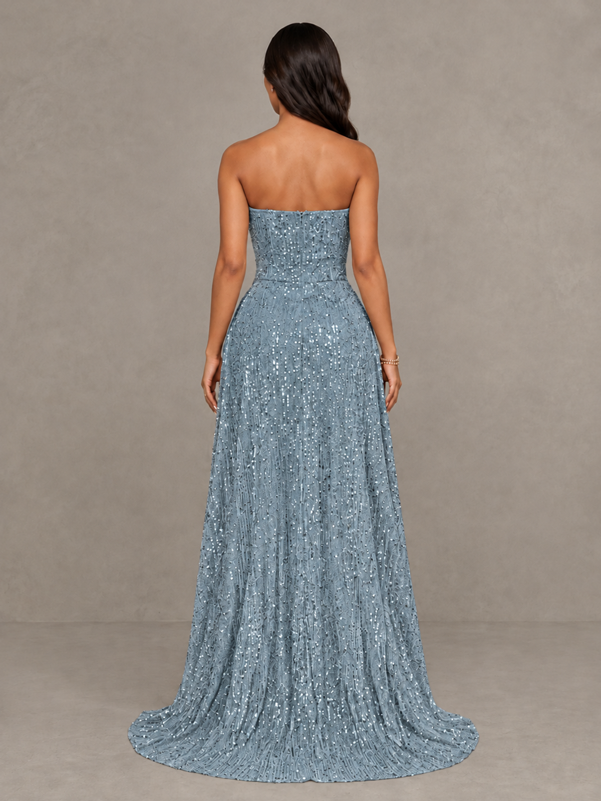 BOLODOO Dusty Blue Sequin Strapless Mini Dress with High Low Overskirt - Dusty Blue - Dusty Blue_2