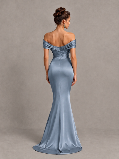 BOLODOO Dusty Blue Off-Shoulder Satin Mermaid Prom Dress - Dusty Blue - Dusty Blue_2