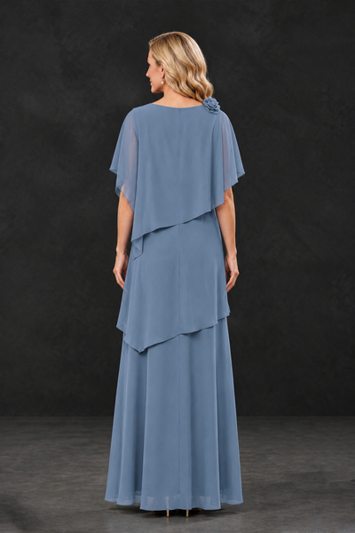 BOLODOO Dusty Blue Tiered Flutter Sleeve Mother of the Bride Maxi Dress - Dusty Blue - Dusty Blue_2