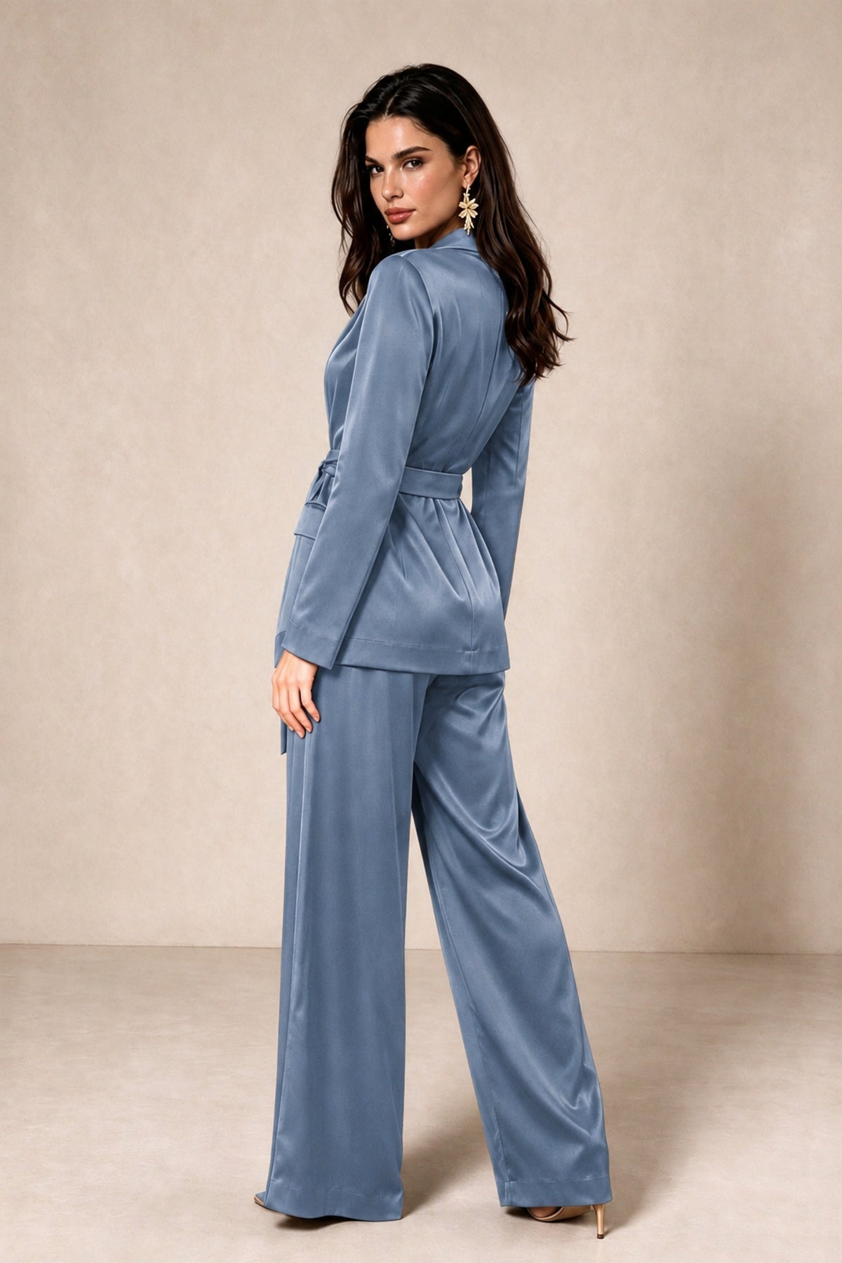 BOLODOO Dusty Blue Satin Wrap Blazer Wide-Leg Pants Two-Piece Suit Set – Evening Gala Wedding Guest - Dusty Blue - Dusty_Blue_2
