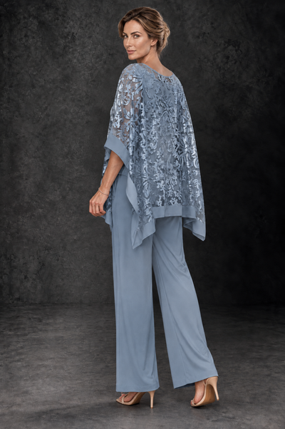 BOLODOO Dusty Blue Floral Cape Mother of the Bride Pant Suit - Dusty Blue - Dusty_Blue_2