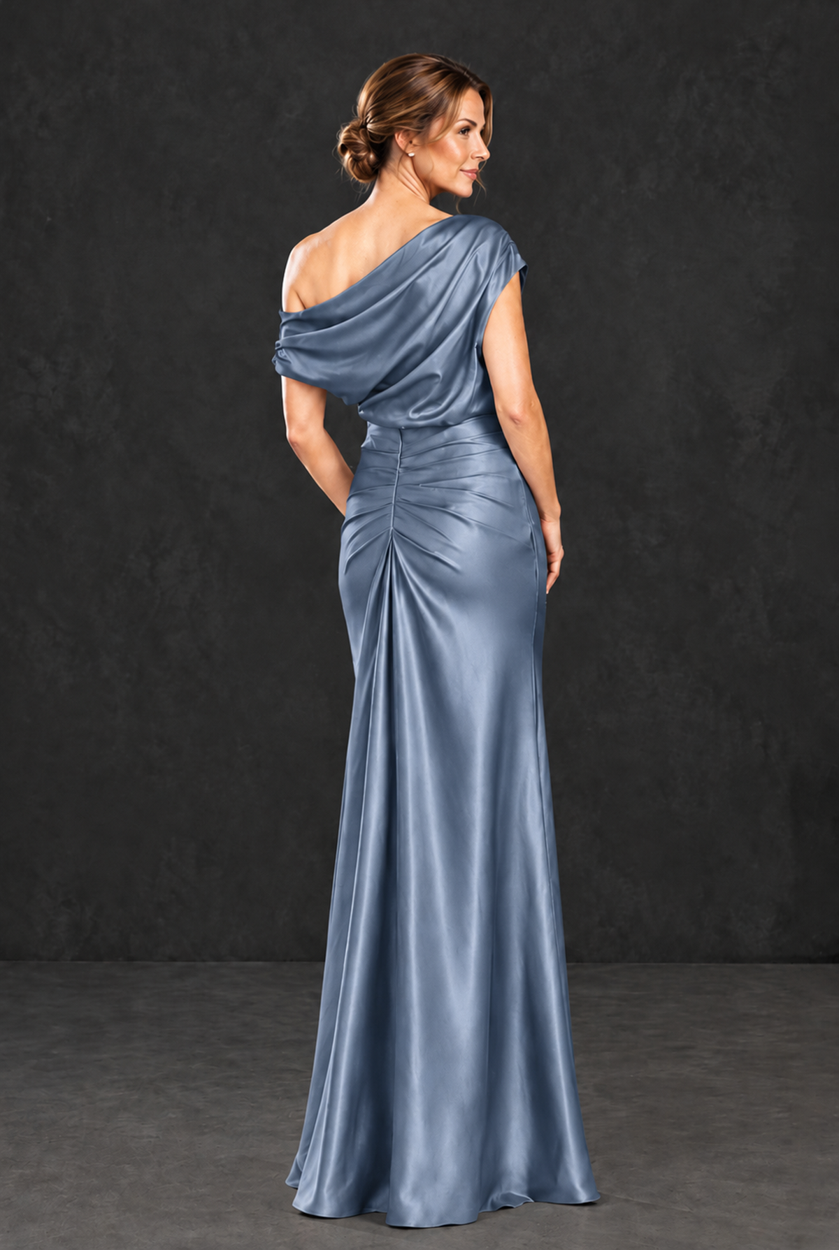 BOLODOO Dusty Blue Asymmetric Ruched Mother of the Bride Dress - Dusty Blue - Dusty_Blue_2