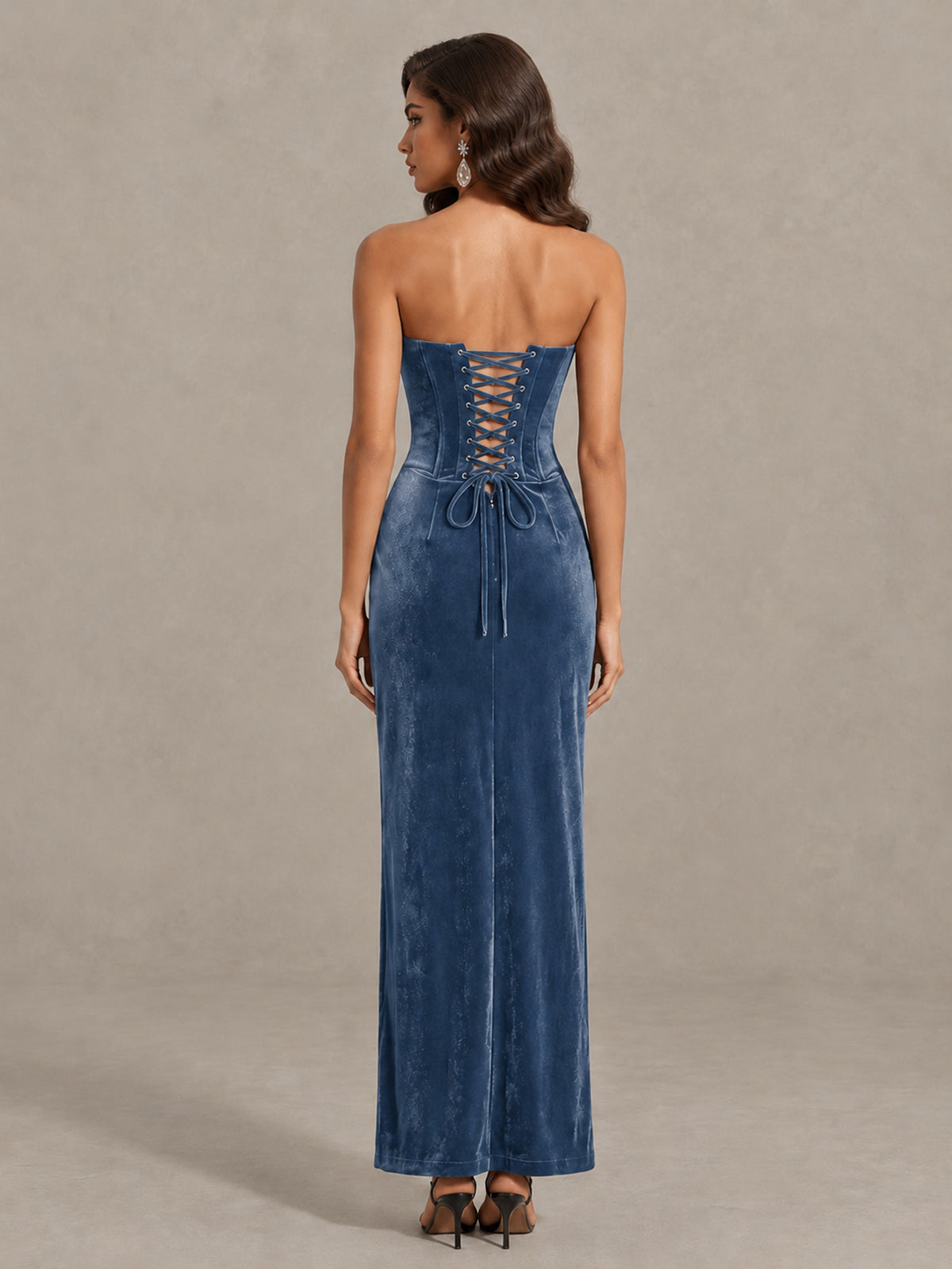 BOLODOO Dusty Blue Strapless Velvet Cocktail Maxi Dress - Dusty Blue - Dusty Blue_2