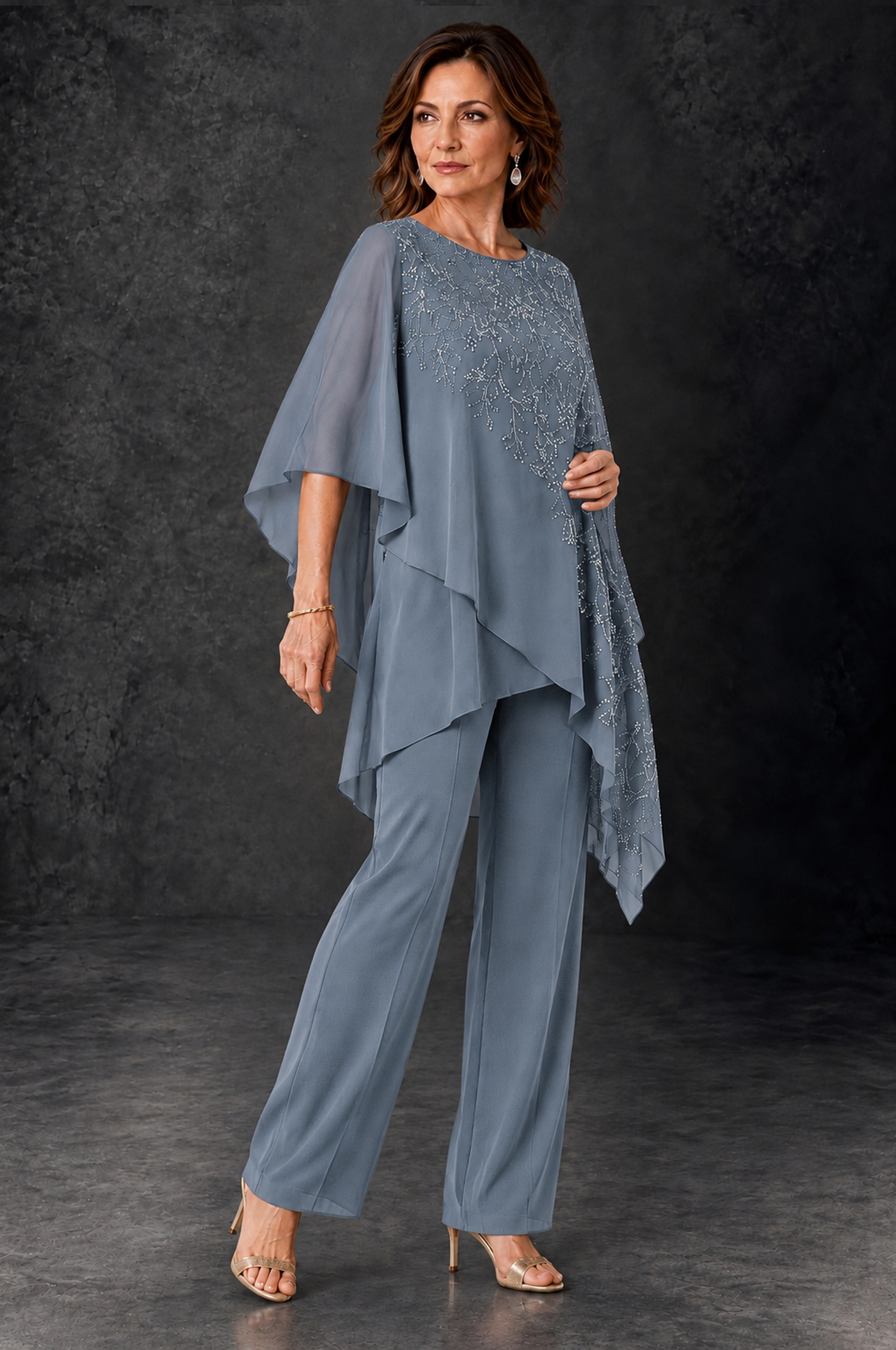 BOLODOO Dusty Blue Embellished Cape Pant Suit for Mother of the Bride - Dusty Blue - Dusty_Blue_2