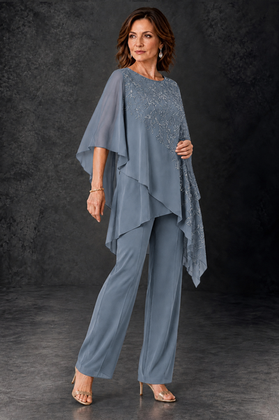BOLODOO Dusty Blue Embellished Cape Pant Suit for Mother of the Bride - Dusty Blue - Dusty_Blue_2