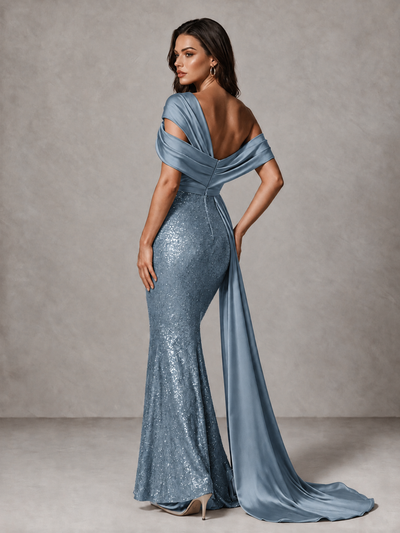 BOLODOO Dusty Blue Sequin Mermaid Evening Dress with Off-Shoulder Satin Drape and Sweep Train - Dusty Blue - Dusty Blue_2