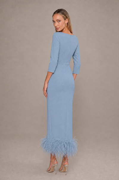 BOLODOO Dusty Blue Feather-Trim Twist-Waist Midi Dress - Dusty Blue - Dusty_Blue_2