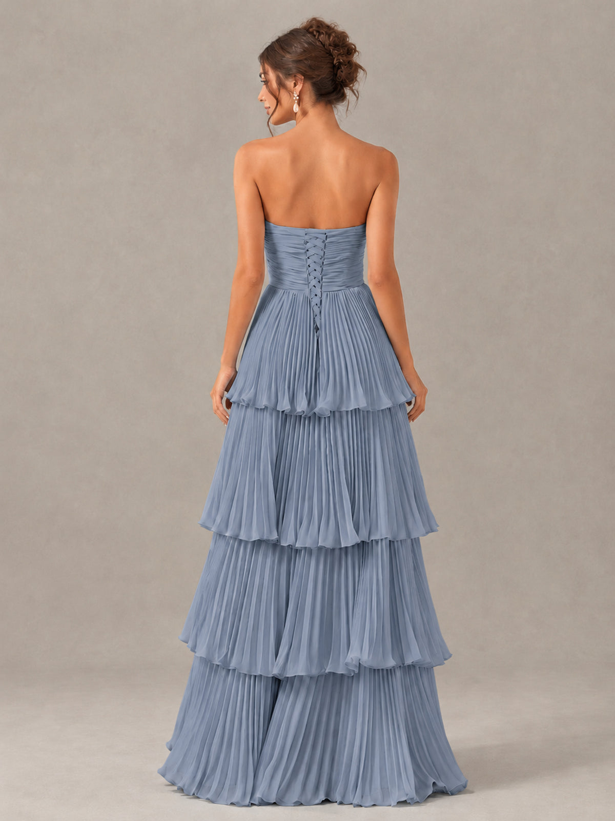 BOLODOO Dusty Blue Strapless Tiered Pleated Bridesmaid Dress - Dusty Blue - Dusty Blue_2