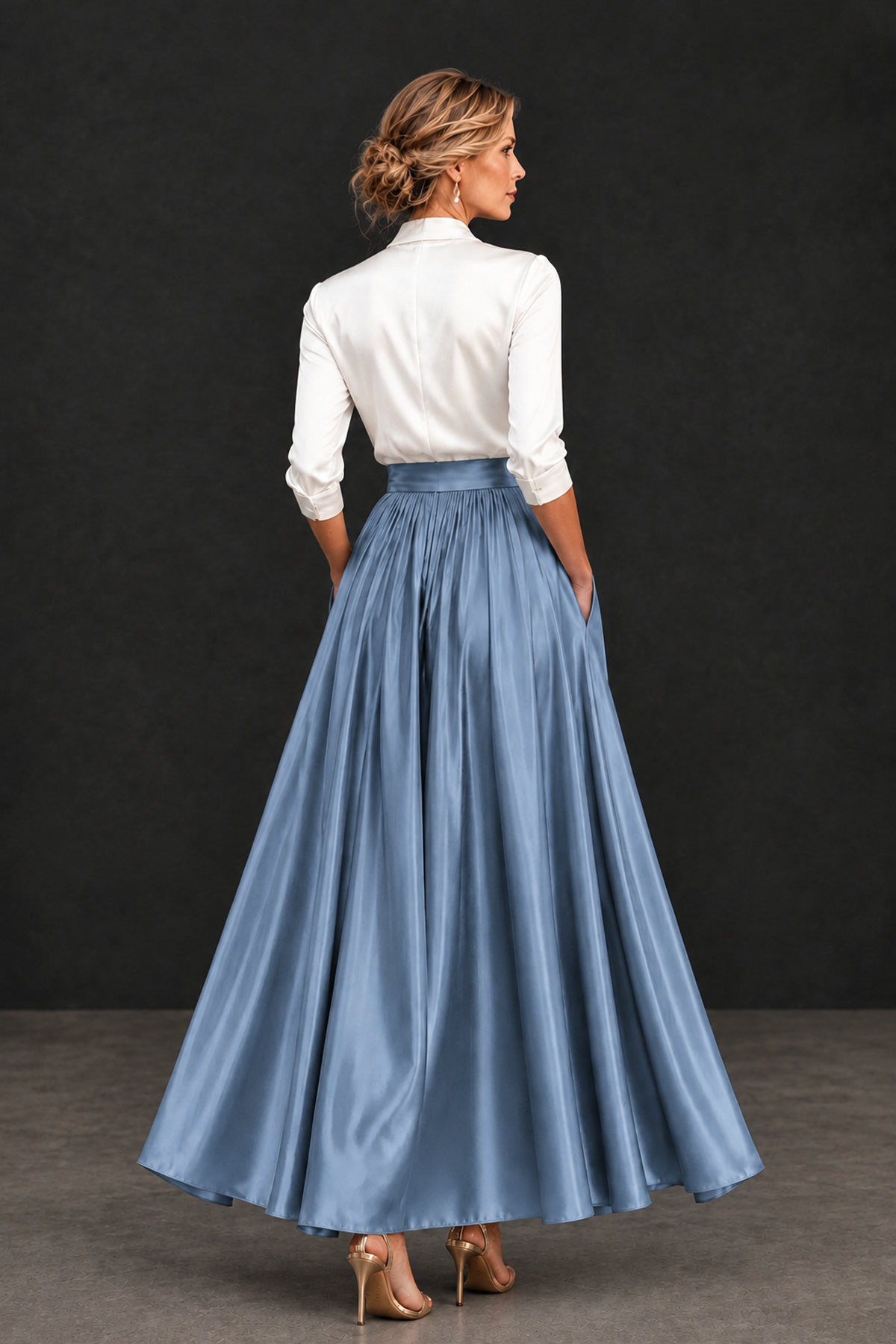 BOLODOO Dusty Blue and White V-Neck A-Line Mother of the Bride Dress - Dusty Blue - Dusty Blue_2