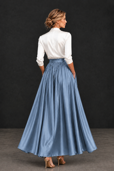 BOLODOO Dusty Blue and White V-Neck A-Line Mother of the Bride Dress - Dusty Blue - Dusty Blue_2