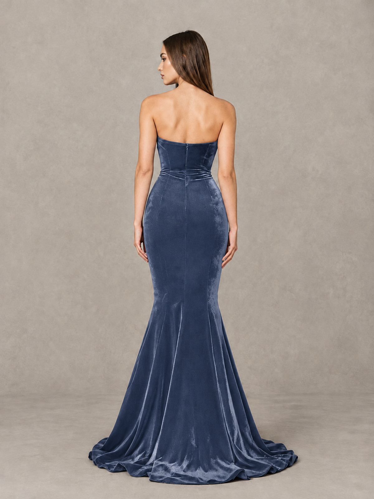 BOLODOO Dusty Blue Strapless Sweetheart Velvet-Look Mermaid Evening Dress - Dusty Blue - Dusty Blue_2