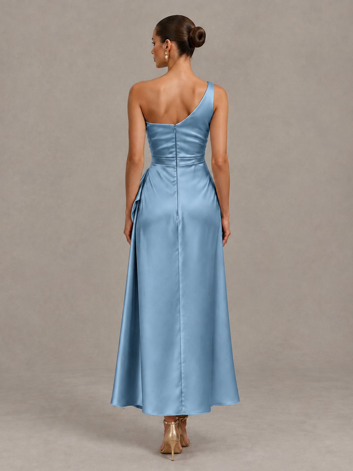 BOLODOO Dusty Blue One Shoulder Satin Cocktail Dress with Draped A-Line Skirt - Dusty Blue - Dusty Blue_2
