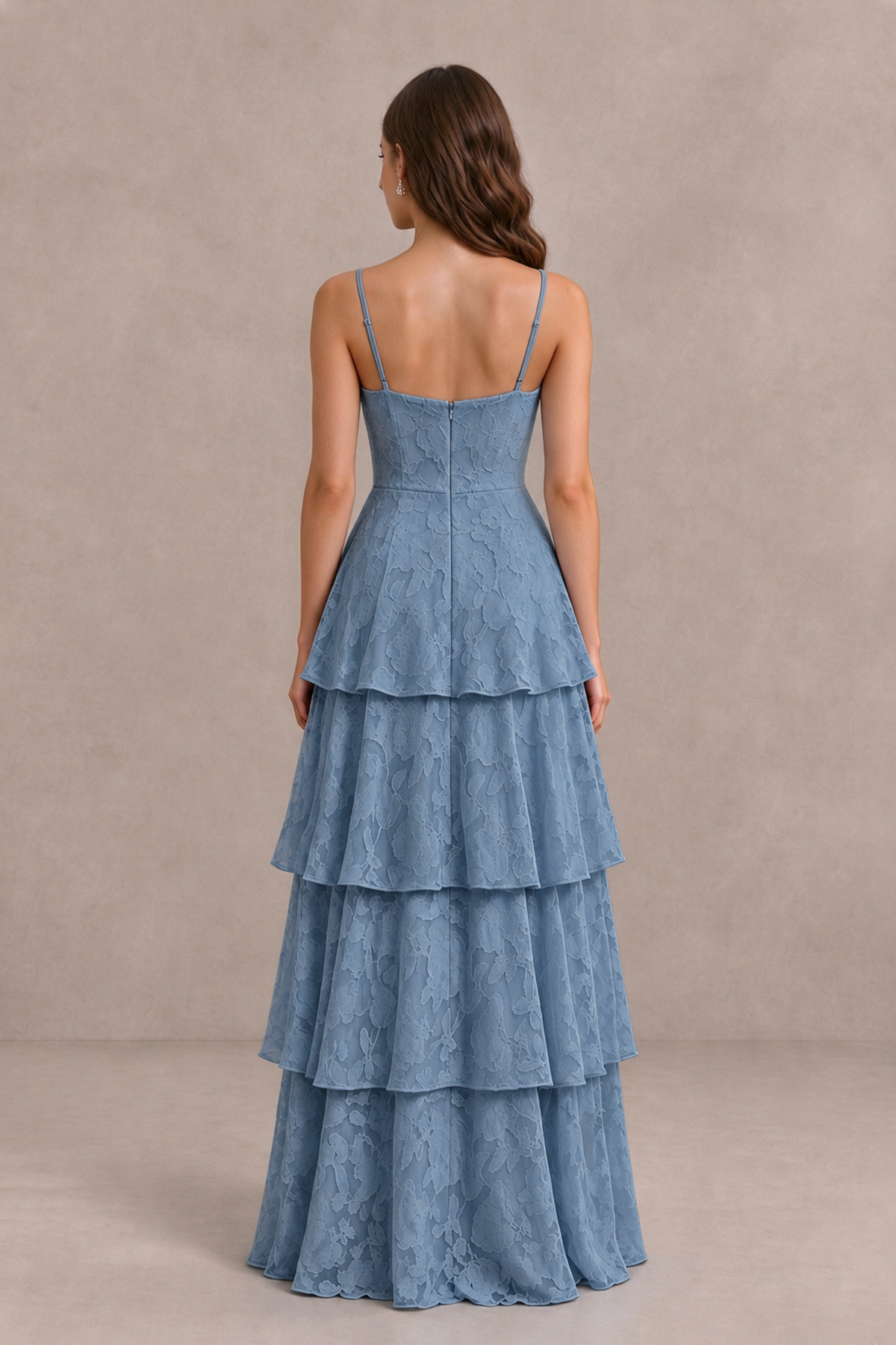 BOLODOO Dusty Blue Tiered Floral-Textured Spaghetti Strap Maxi Dress - Dusty Blue - Dusty Blue_2