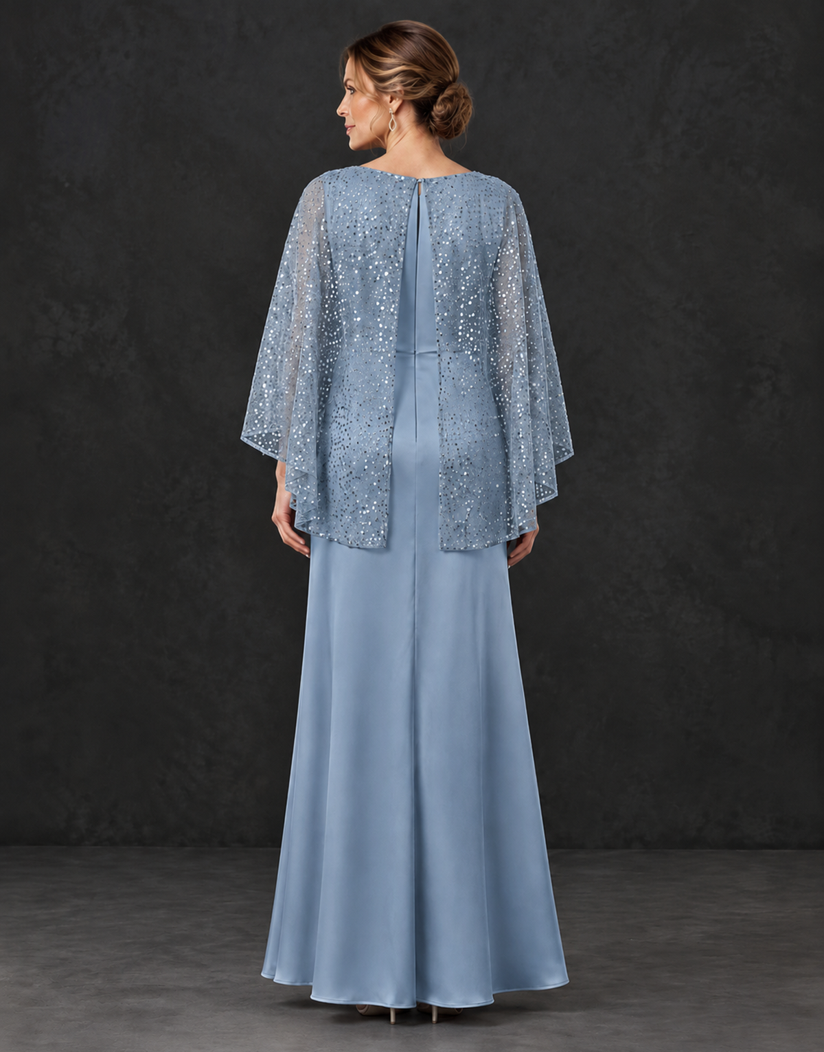 BOLODOO Dusty Blue Sparkle Cape Sleeve Mother of the Bride Dress - Dusty Blue - Dusty_Blue_2