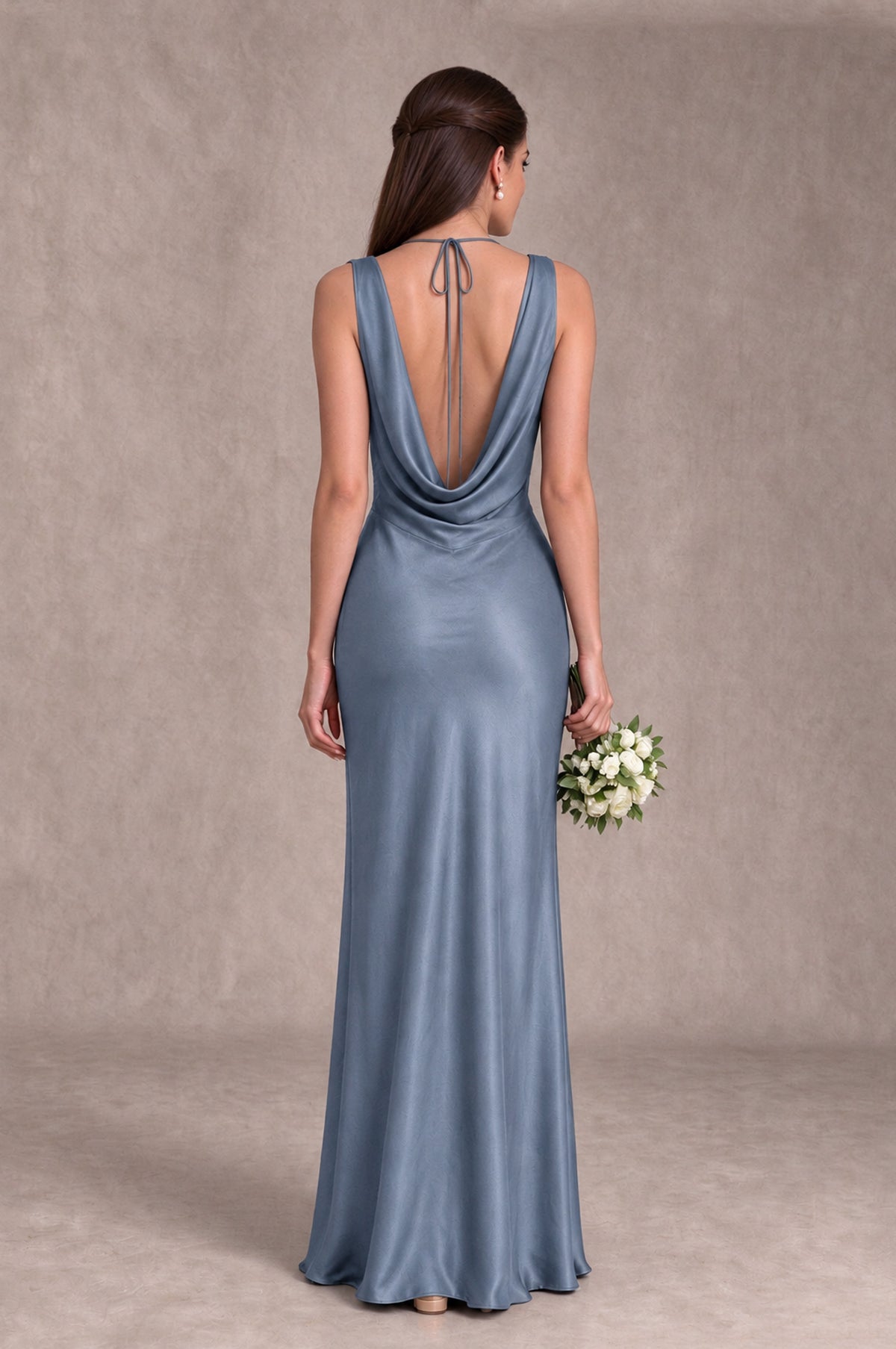 BOLODOO Dusty Blue Cowl Neck Open Back Satin Bridesmaid Dress - Dusty Blue - Dusty Blue_2