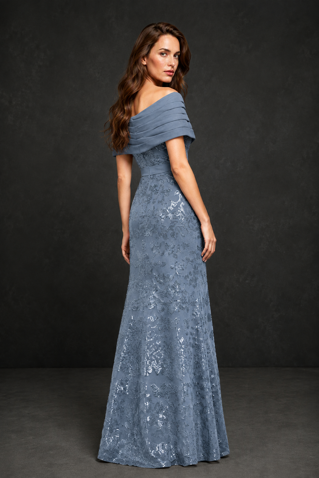 BOLODOO Dusty Blue Off-Shoulder Sequin Lace Mermaid Evening Gown | Mother of the Bride Formal Dress - Dusty Blue