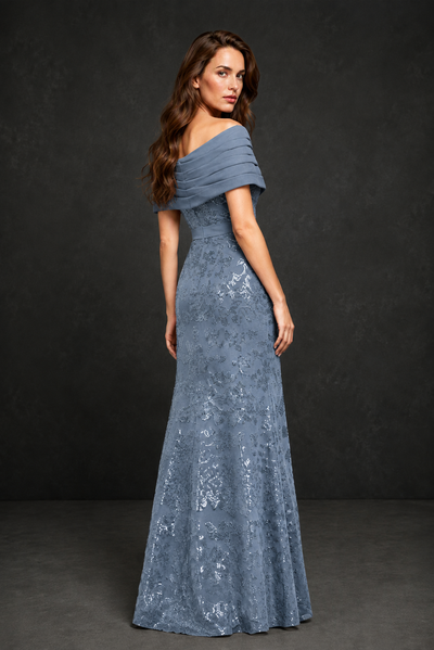 BOLODOO Dusty Blue Off-Shoulder Sequin Lace Mermaid Evening Gown | Mother of the Bride Formal Dress - Dusty Blue