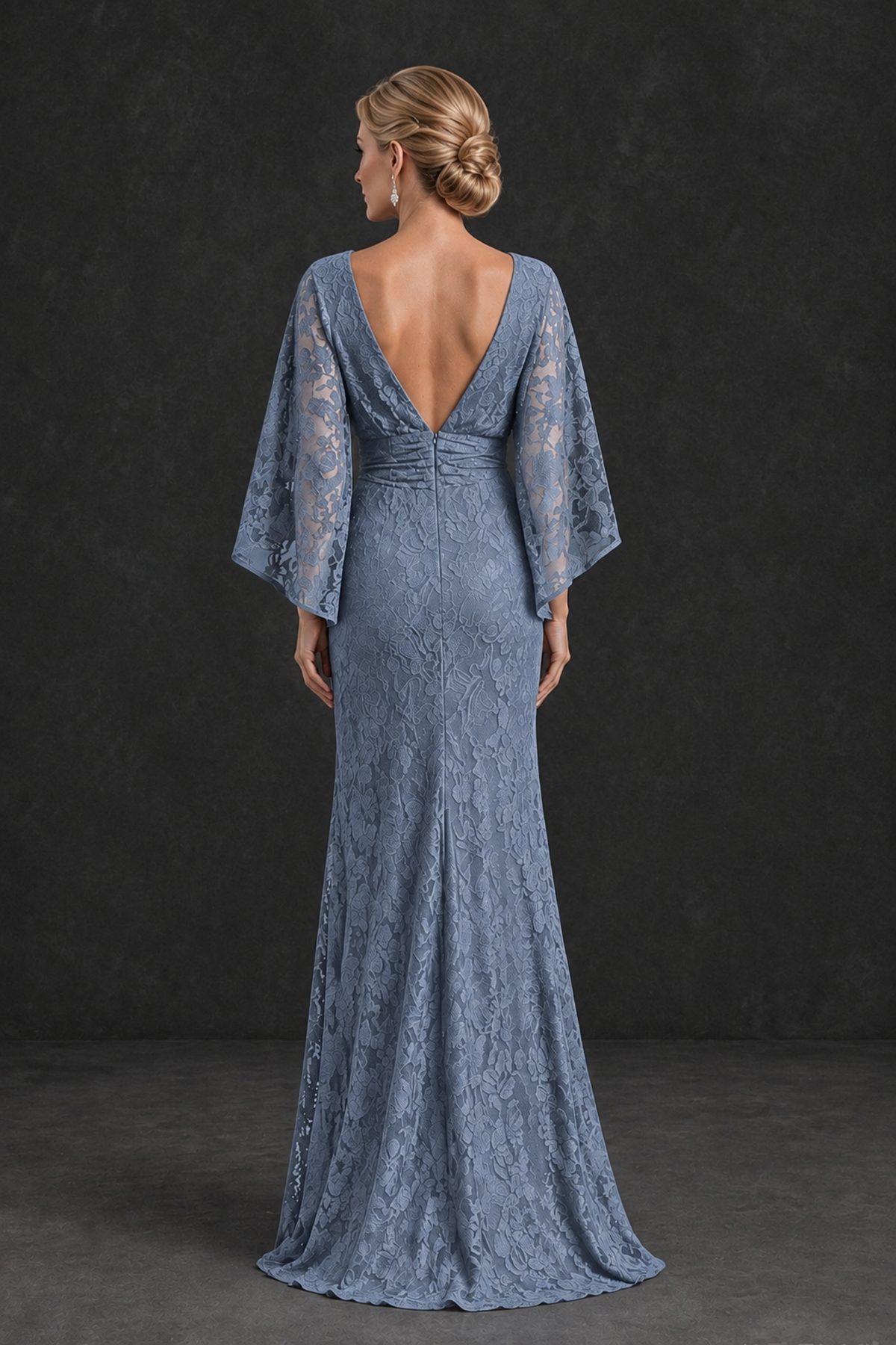 BOLODOO Dusty Blue Lace Flutter Sleeve Mother of the Bride Dress - Dusty Blue - Dusty Blue_2