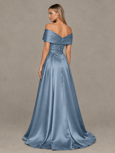 BOLODOO Dusty Blue Sequin Mermaid Evening Dress with Detachable Satin Overskirt and Sweep Train - Dusty Blue - Dusty Blue_2