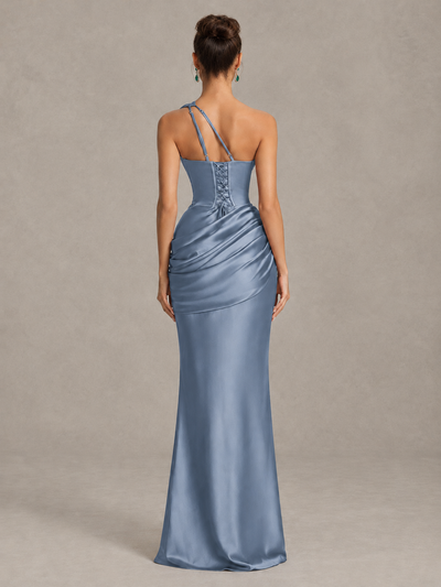 BOLODOO Dusty Blue One-Shoulder Cutout Satin Mermaid Prom Dress - Dusty Blue - Dusty Blue_2