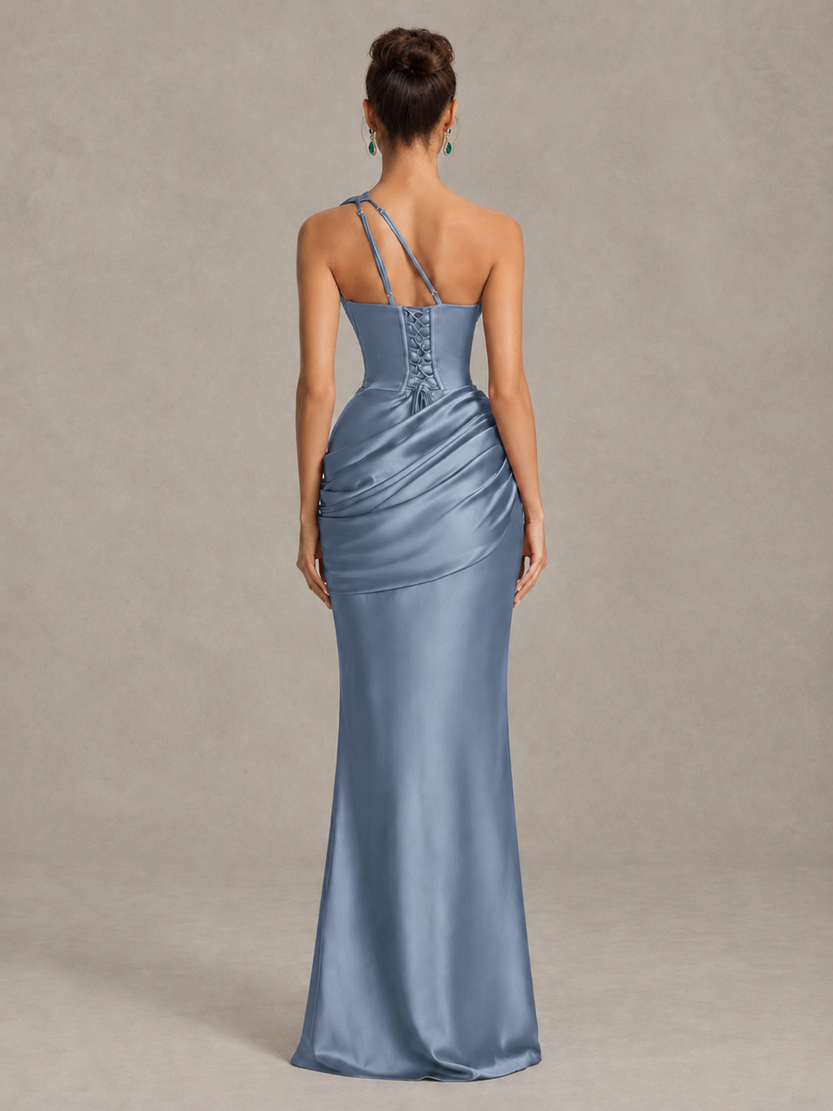 BOLODOO Dusty Blue One-Shoulder Cutout Satin Mermaid Prom Dress - Dusty Blue - Dusty Blue_2