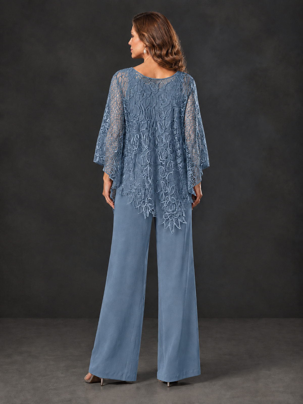 BOLODOO Dusty Blue Lace Overlay Wide-Leg Pantsuit for Mothers of the Bride - Dusty Blue