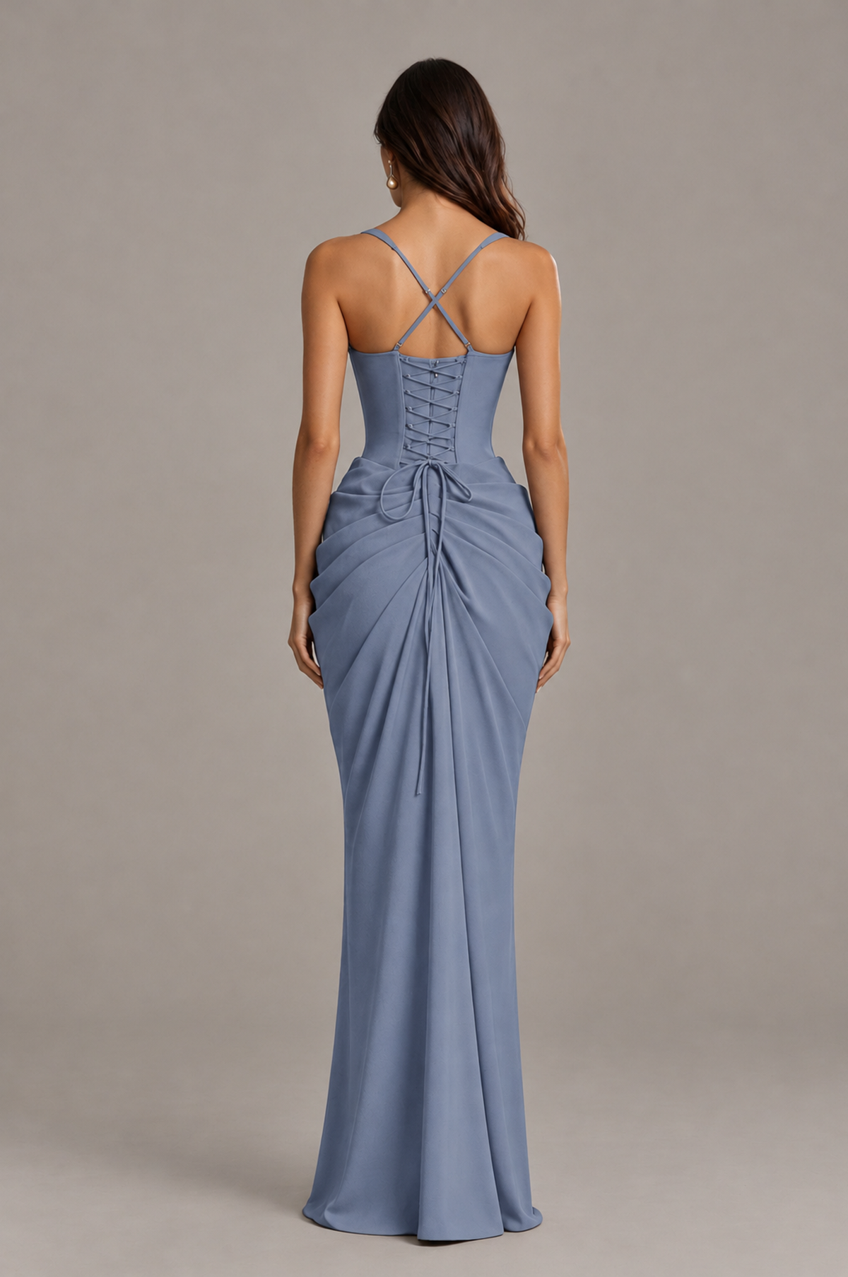 BOLODOO Dusty Blue Sweetheart Ruched Lace-Up Back Evening Gown - Dusty Blue - Dusty_Blue_2