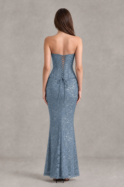 BOLODOO Dusty Blue Strapless Lace Corset Wedding Guest Dress - Dusty Blue - Dusty Blue_2