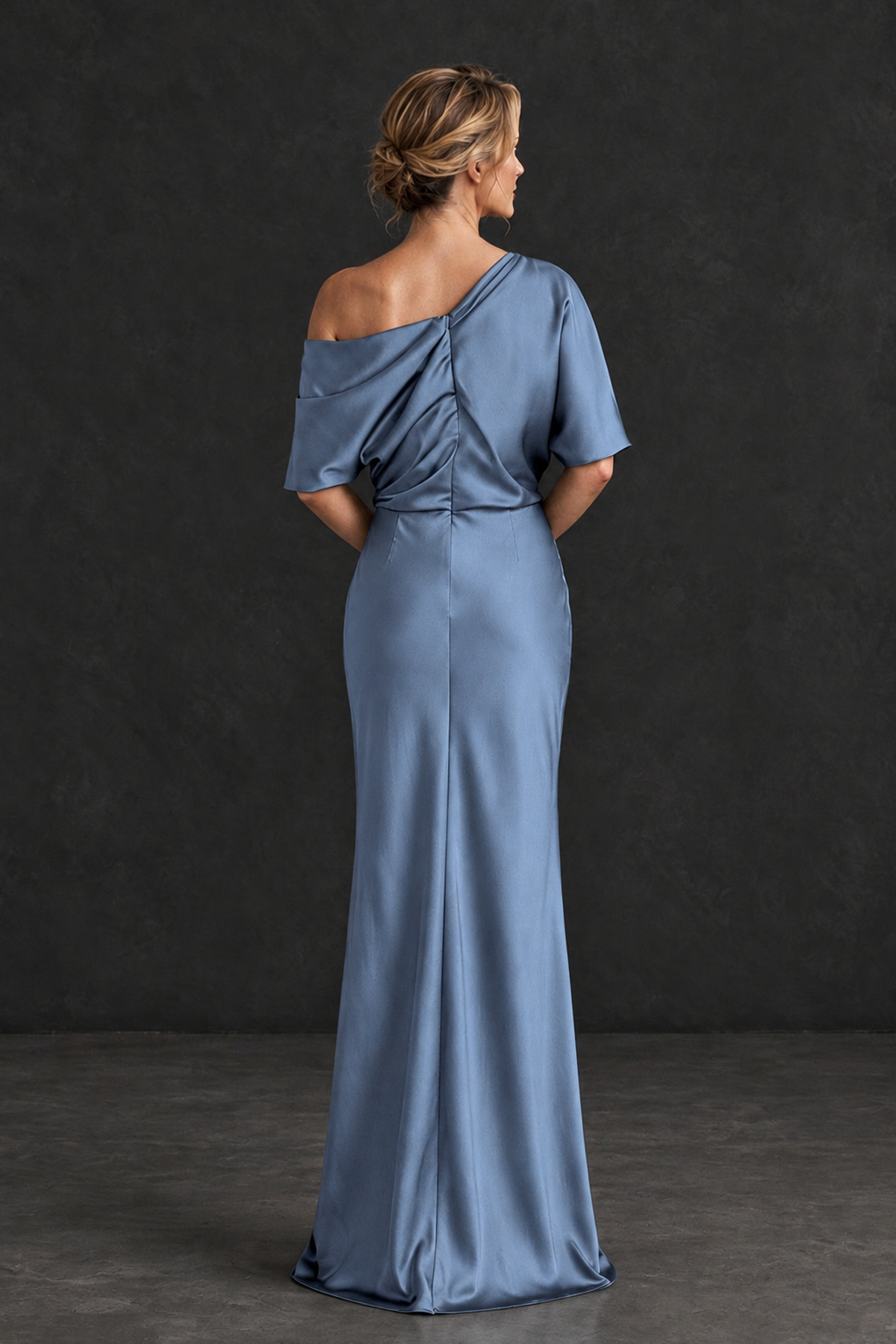 BOLODOO Dusty Blue Satin Asymmetric Mother of the Bride Dress - Dusty Blue - Dusty Blue_2