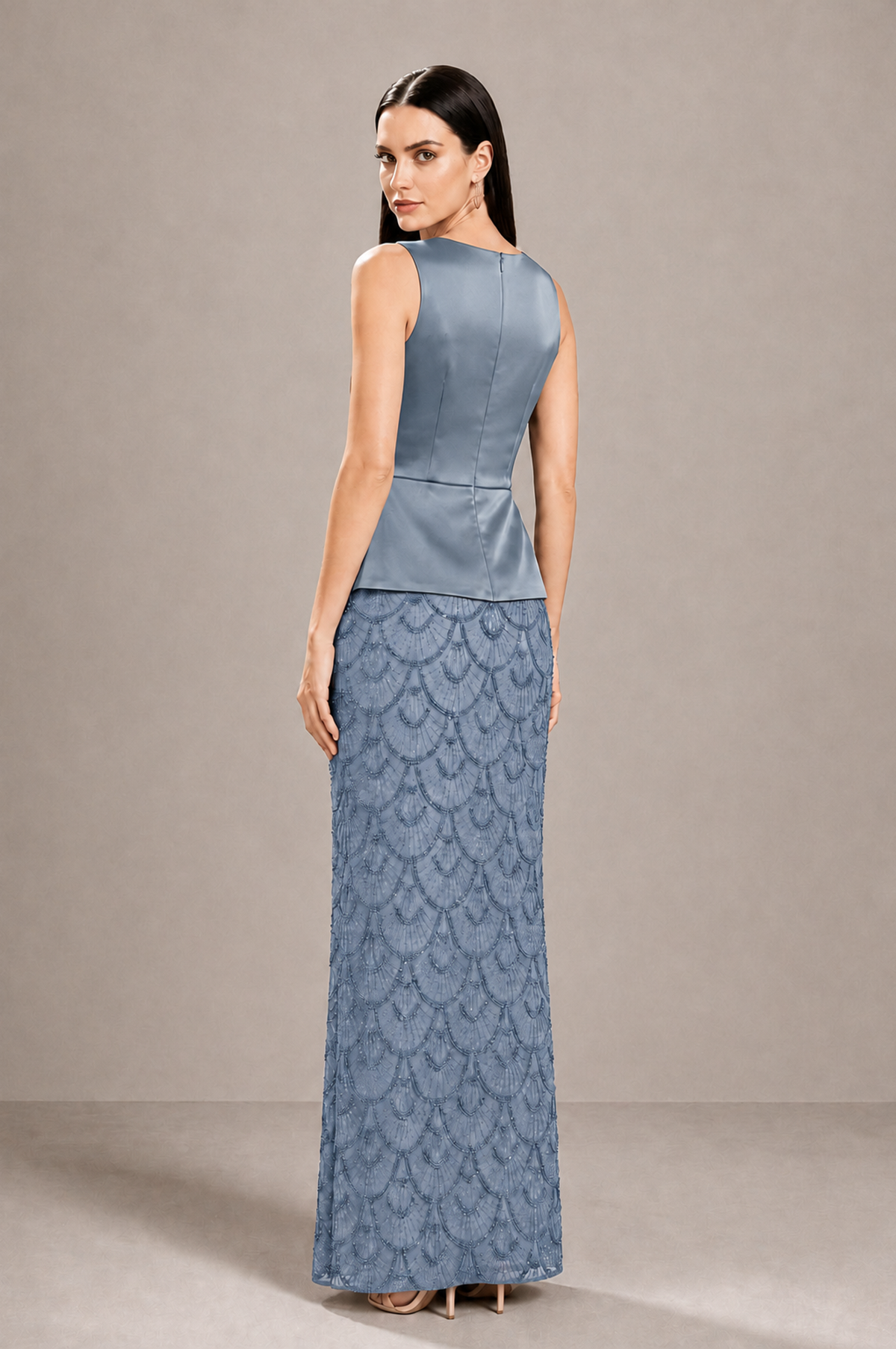 BOLODOO Dusty Blue Sleeveless Satin & Lace Peplum Evening Dress - Dusty Blue - Dusty_Blue_2