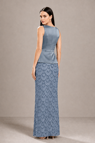 BOLODOO Dusty Blue Sleeveless Satin & Lace Peplum Evening Dress - Dusty Blue - Dusty_Blue_2