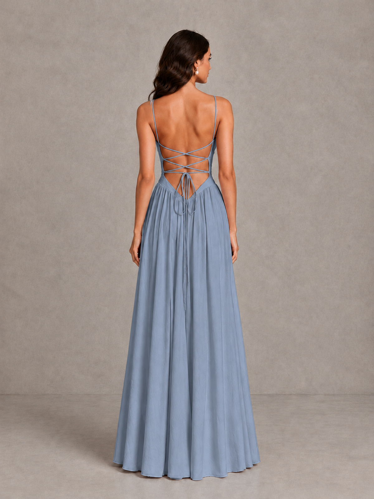 BOLODOO Dusty Blue Lace-Up Back A-Line Bridesmaid Dress - Dusty Blue - Dusty Blue_2