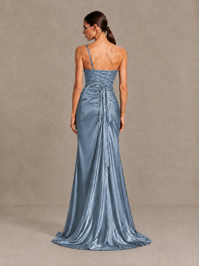 BOLODOO Dusty Blue One Shoulder Satin Evening Gown with High Slit and Sweep Train - Dusty Blue - Dusty Blue_2