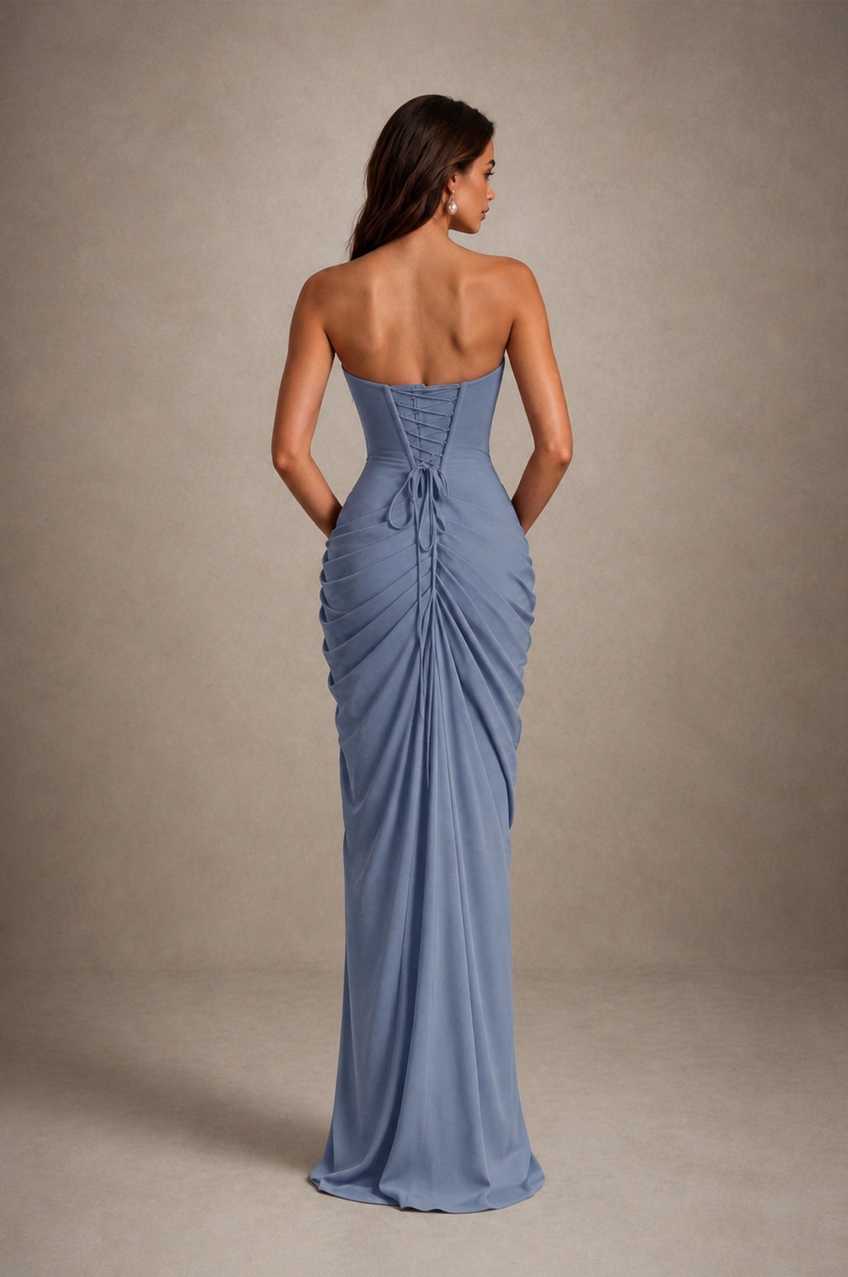 BOLODOO Strapless Draped Maxi Dress - Dusty Blue Backless Evening Gown with High Slit - Dusty Blue - Dusty Blue_2