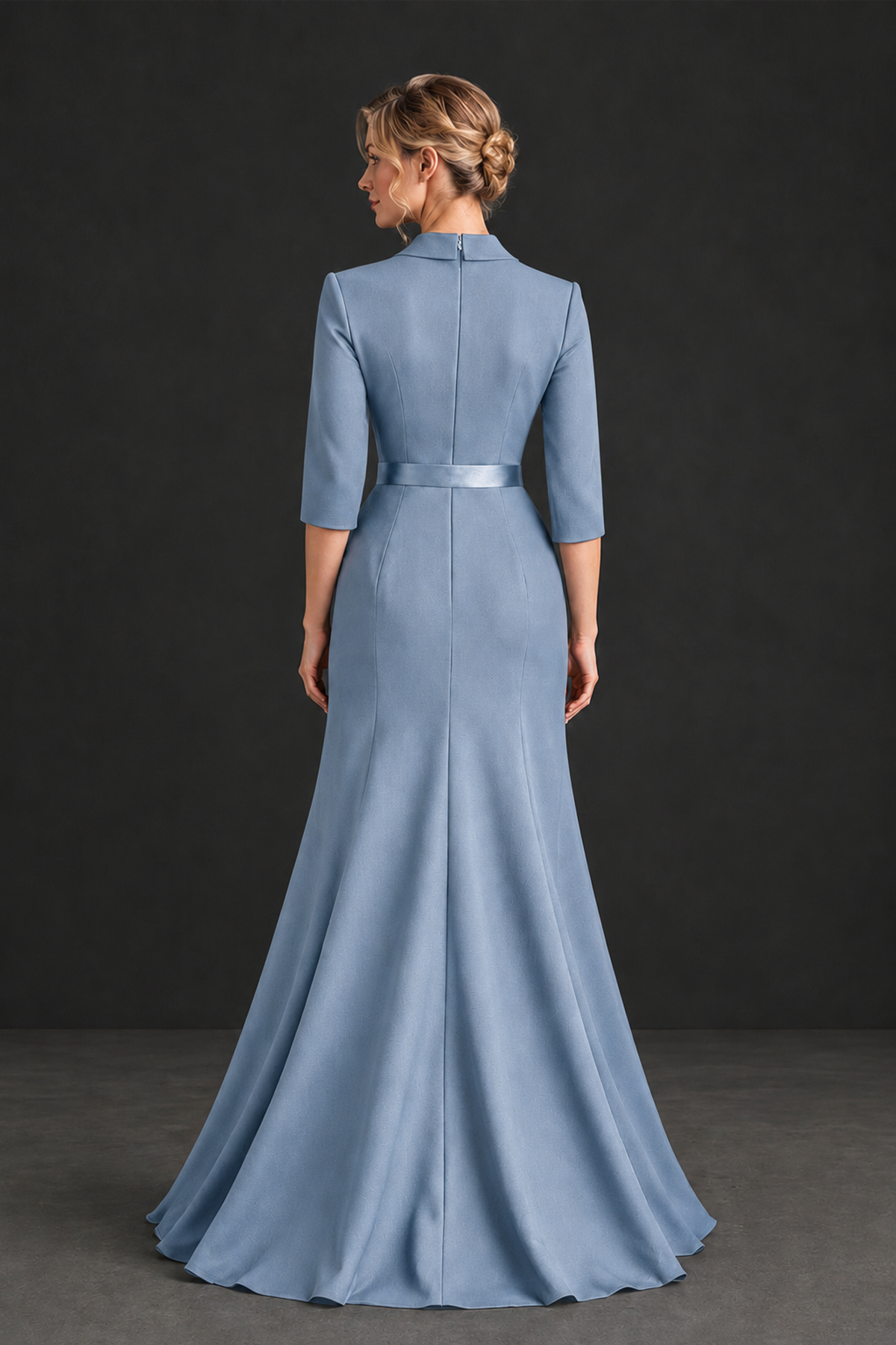 BOLODOO Dusty Blue Lapel Ruffle Mother of the Bride Dress with Belt - Dusty Blue - Dusty Blue_2