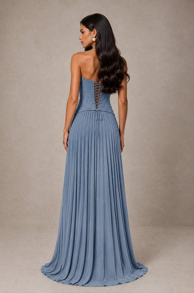 BOLODOO Dusty Blue Halter Corset Pleated A-Line Evening Dress - Dusty Blue - Dusty Blue_2