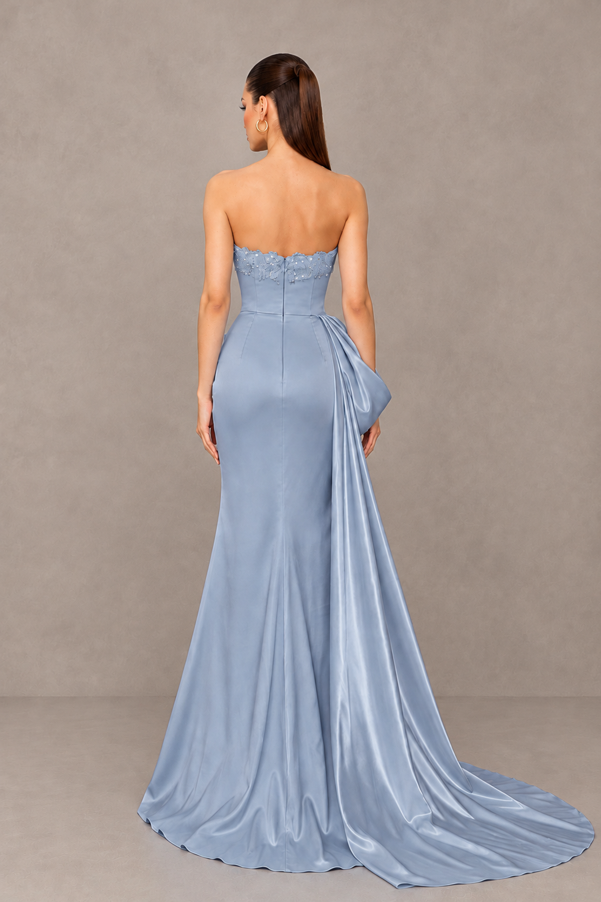 BOLODOO Dusty Blue Strapless Satin Prom Dress with Draped Side Train - Dusty Blue - Dusty_Blue_2