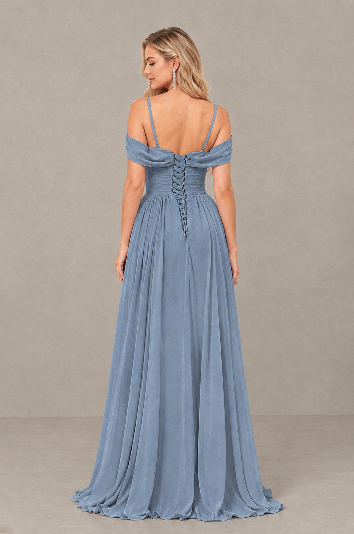 BOLODOO Dusty Blue Off-Shoulder Bridesmaid Dress with Slit - Dusty Blue