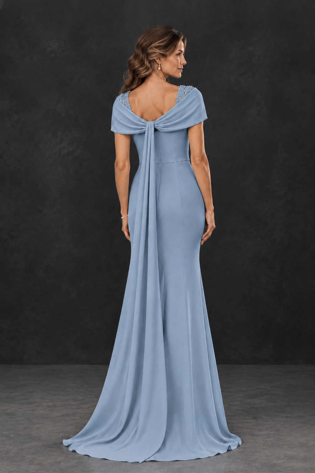 BOLODOO Dusty Blue Mother of the Bride Dress with Draped Cape Detail - Dusty Blue - Dusty_Blue_2